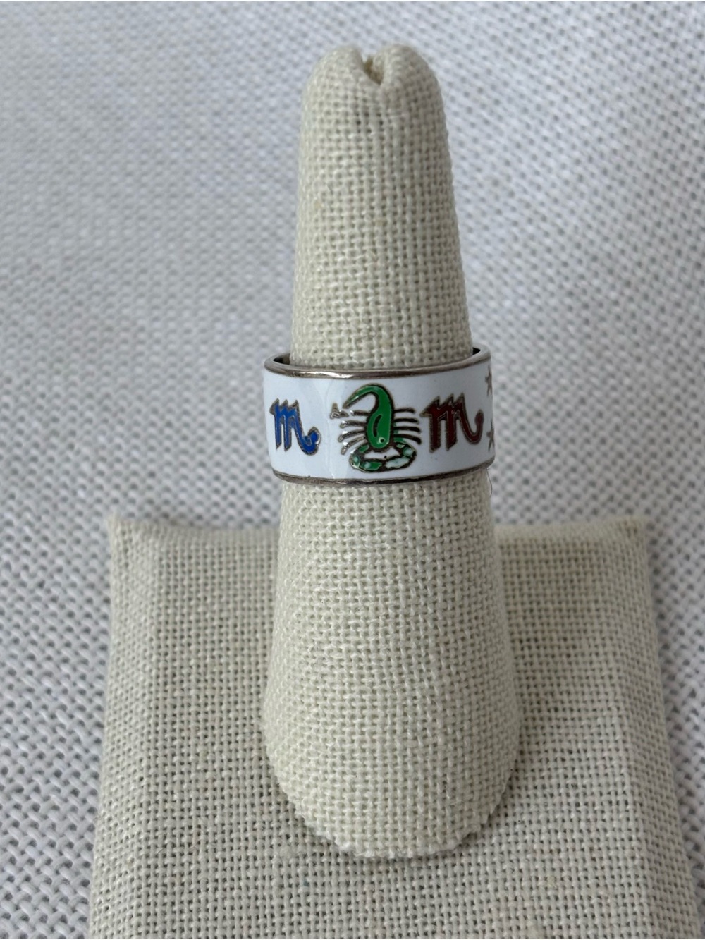 Vintage Scorpio White Enamel Ring Sterling Silver Size 7 1/2